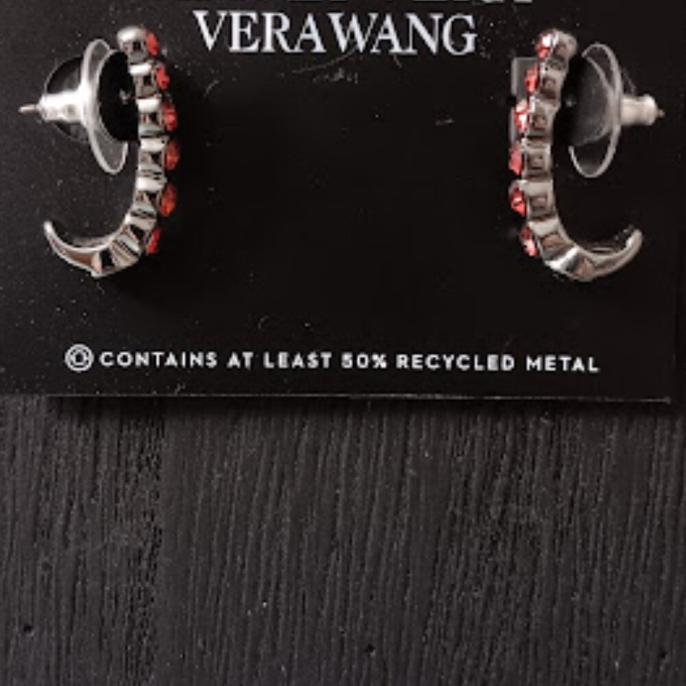 VERA WANG Rocker Chic Gunmetal Coral Crystal C Hoop Earrings**NEW!